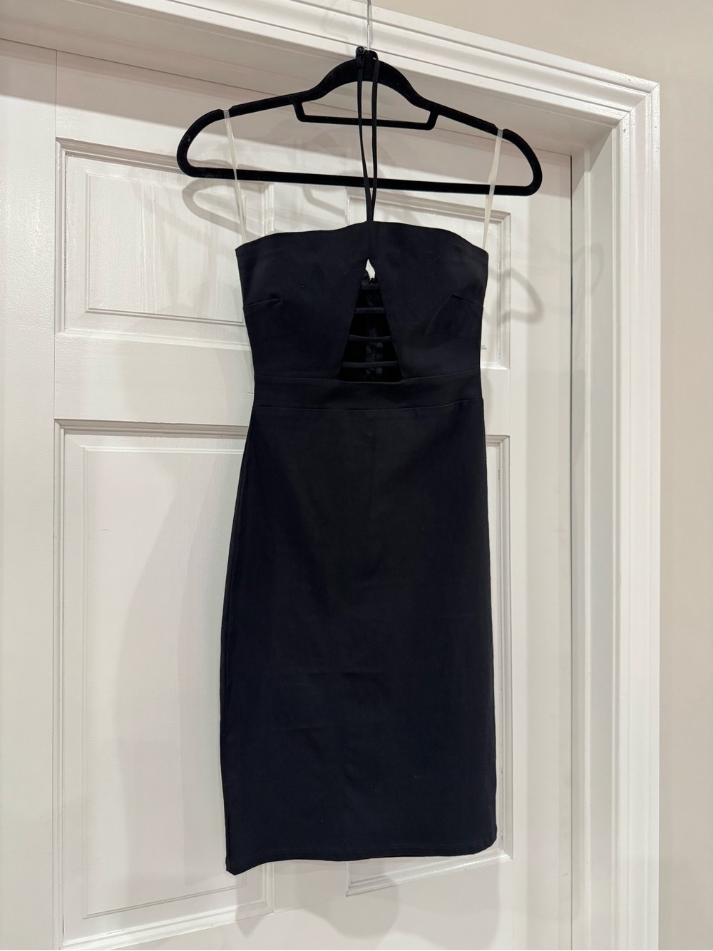 Y2K Charolette Russe Sexy Black Strappy Cutout Sheath Halter Bodycon Dress